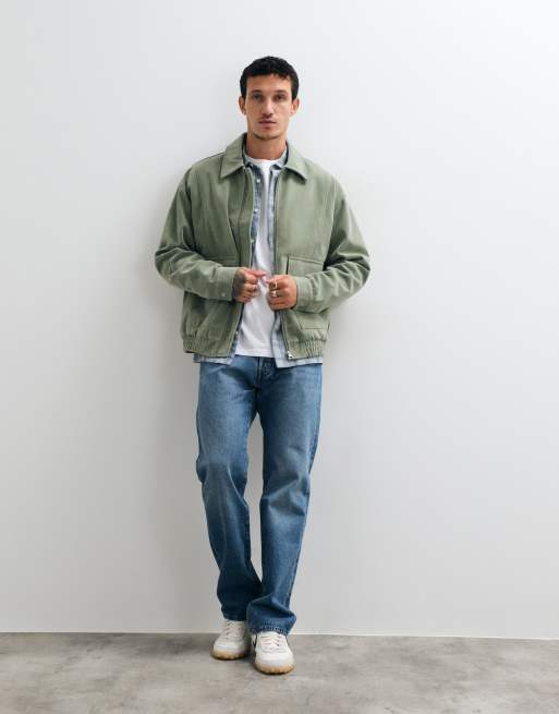 ASOS DESIGN oversized faux suede bomber jacket in green, 4 of 5