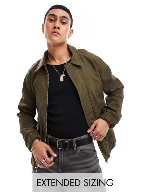 ASOS DESIGN oversized faux suede bomber jacket in khaki