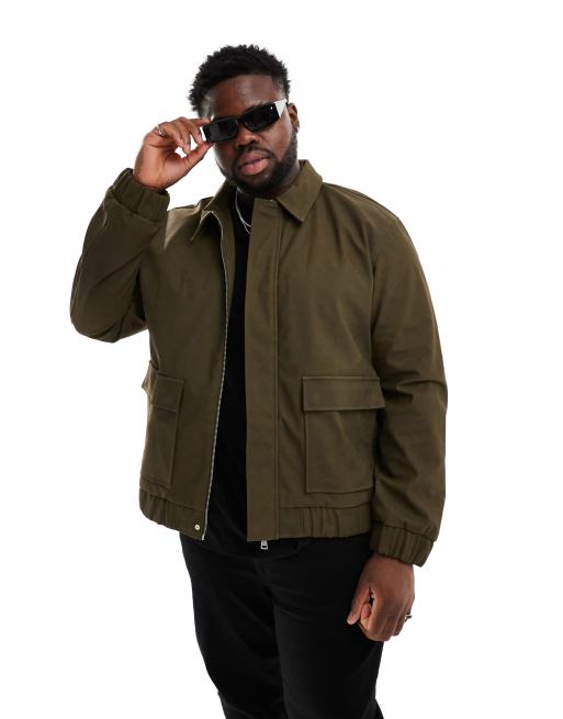 ASOS DESIGN oversized faux suede bomber jacket in khaki