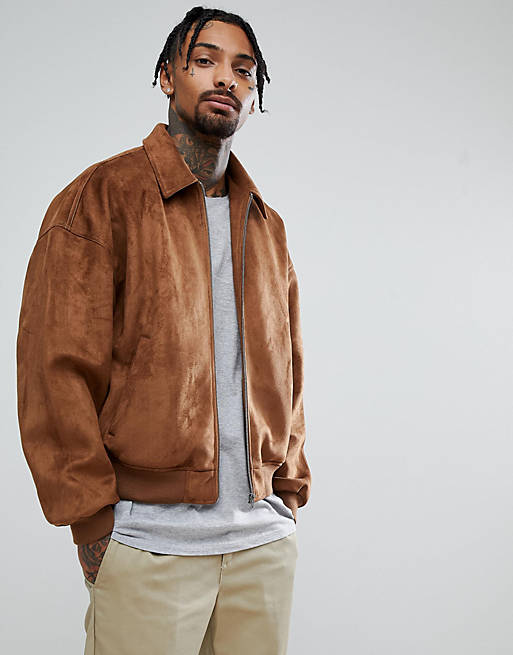 ASOS DESIGN oversized faux suede harrington jacket in tan