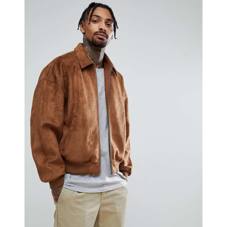 ASOS DESIGN oversized faux suede harrington jacket in tan | ASOS