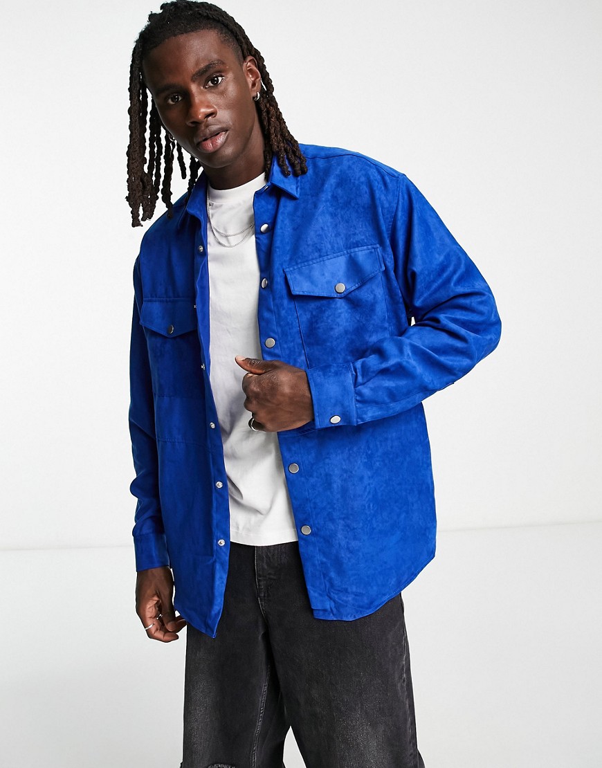 ASOS DESIGN oversized faux suede shirt in cobalt blue