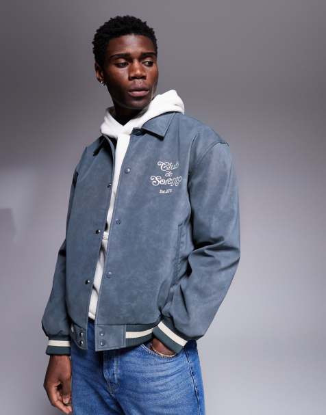 ASOS DESIGN oversized faux suede varsity jacket in gray - view 1