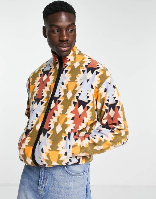 Oversized fabric fleece jacket - Multicolour print