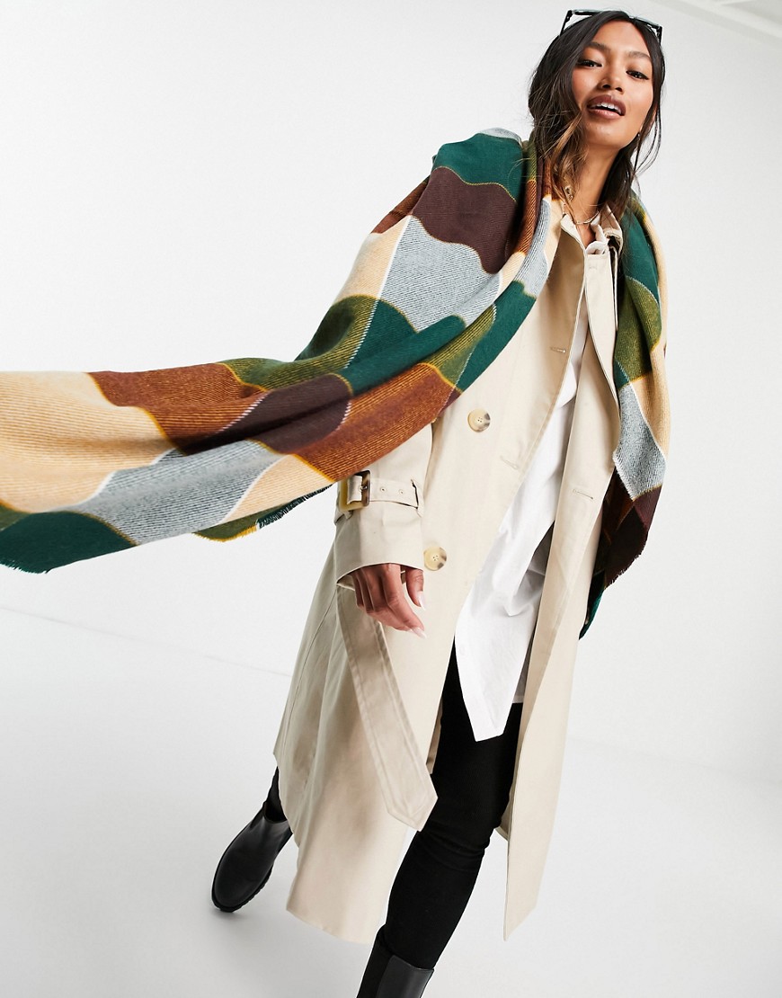 ASOS DESIGN - Oversized, firkantet tørklæde med store, multifarvede tern-Multifarvet