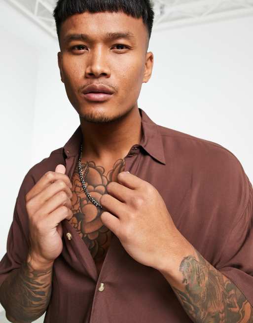 ASOS DESIGN - Oversized firkantet viskoseskjorte i brun, 4 af 4