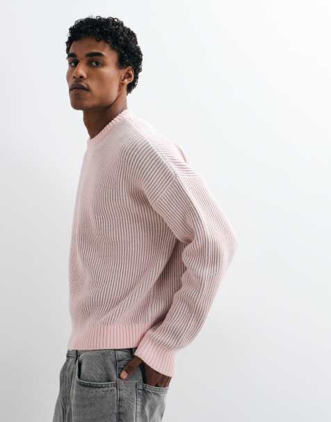 ASOS DESIGN oversized fisherman rib jumper in pink - view 1
