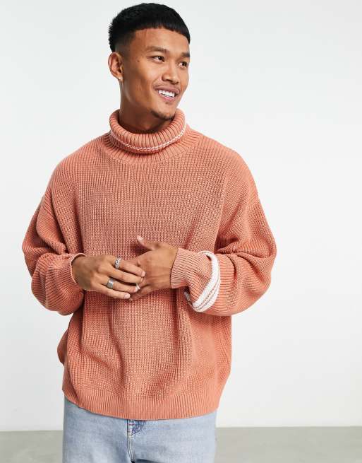 ASOS DESIGN oversized fisherman rib roll neck sweater in pale blue