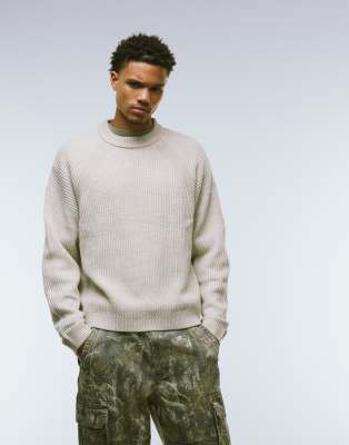 Asos Design Oversized Fisherman Rib Knit Sweater In Neutral