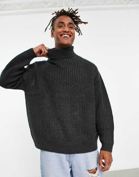 Mens grey roll hot sale neck jumper