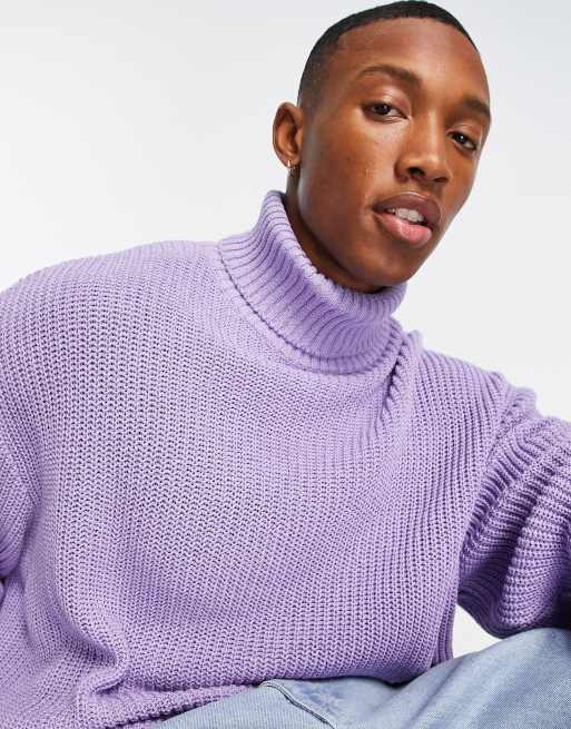 ASOS DESIGN oversized fisherman rib roll neck jumper in lilac | ASOS