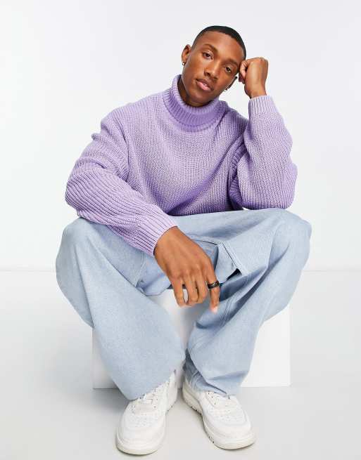 ASOS DESIGN oversized fisherman rib roll neck jumper in lilac | ASOS