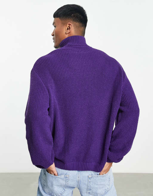 ASOS Asos Crew Neck Sweater with Elbow Patches in Purple for Men