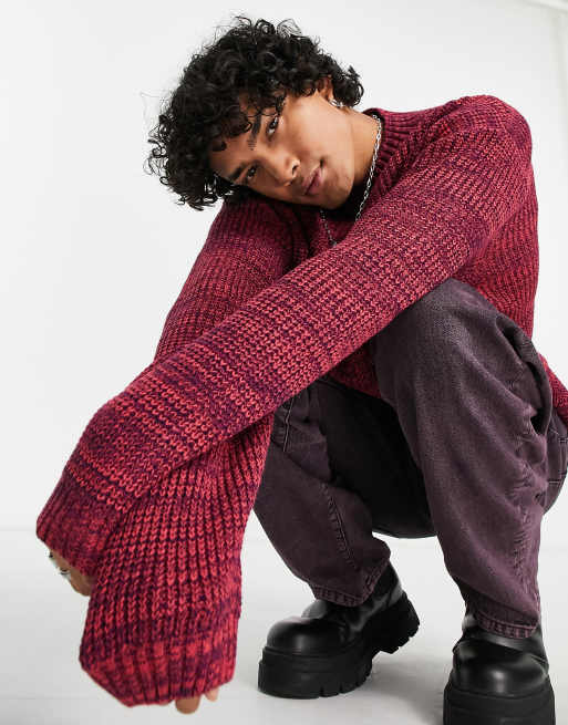 ASOS Design Oversized Fisherman Rib Turtle Neck Sweater in burgundy-Red