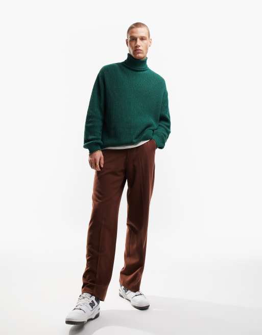 ASOS DESIGN oversized fisherman ribbed turtle neck sweater in green