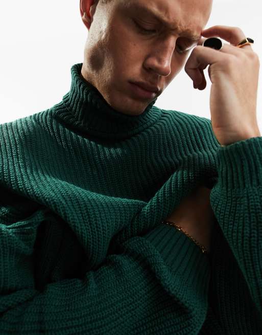 ASOS DESIGN Curve ribbed turtleneck sweater in dark green metallic