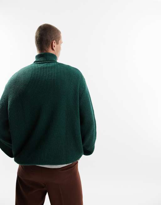 ASOS DESIGN oversized fisherman ribbed turtle neck sweater in green