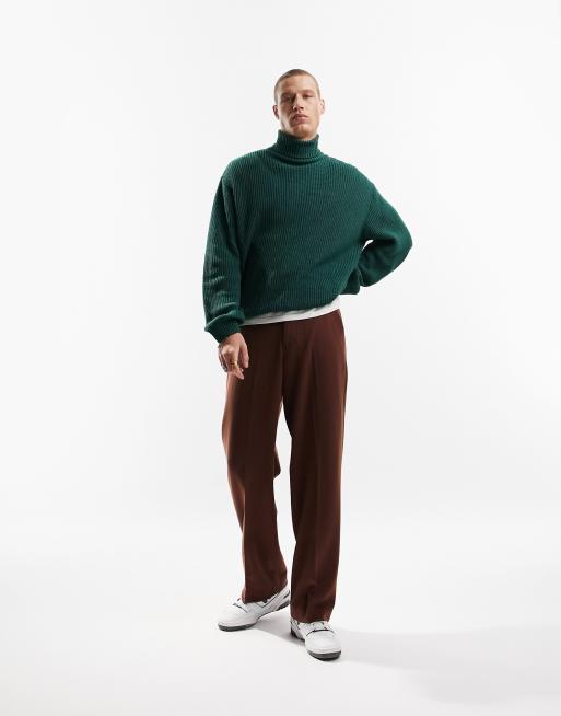 ASOS DESIGN heavyweight fisherman ribbed turtle neck sweater in rust