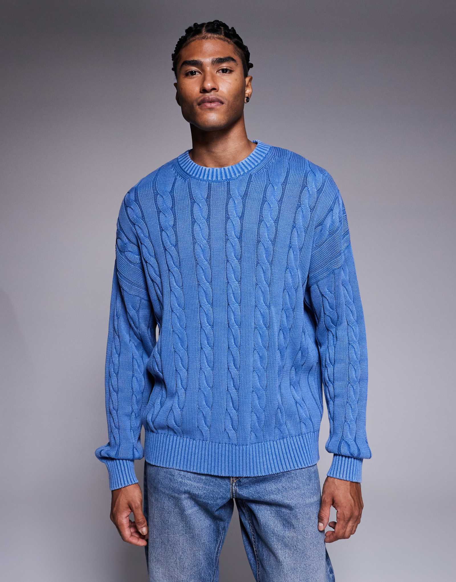 ДИЗАЙНЕРСКИЙ свитер кабельной вязки оверсайз-кроя ASOS DESIGN цвета промытого синего