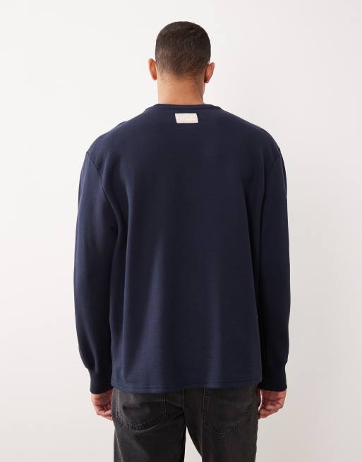 ASOS DESIGN oversized fit henley sweatshirt in navy pique cotton, 3 of 5