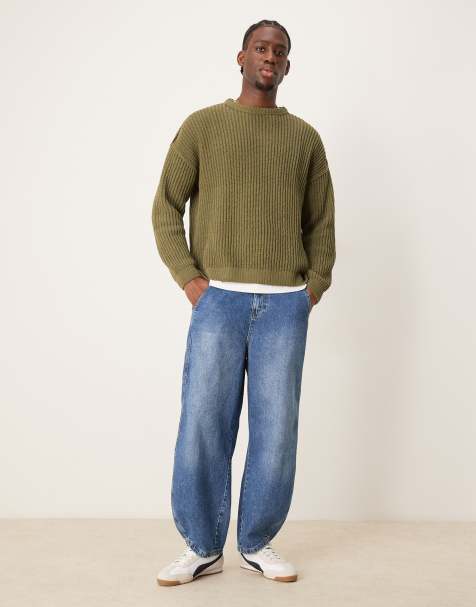 ASOS DESIGN oversized fit jeans with ADS logo in smoky blue - view 1