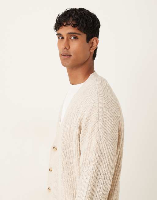 ASOS DESIGN oversized fit knit cardigan in beige , 4 of 5