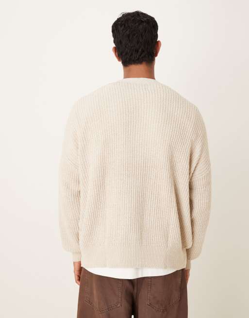 ASOS DESIGN oversized  fit knitted cardigan in beige , 3 of 5