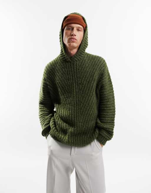 ASOS DESIGN oversized fit knitted rib hooded sweater in green