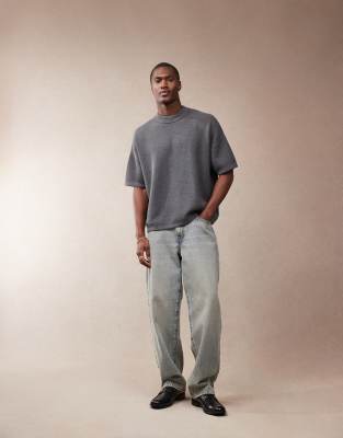 COLLUSION boxy cropped hoodie in navy blue with seam detail and print