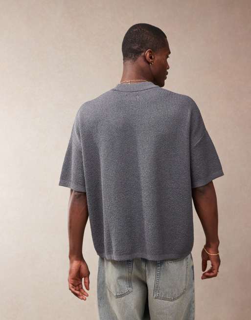 ASOS DESIGN oversized boxy fit lightweight textured knit T-shirt in charcoal gray