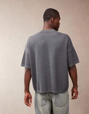 ASOS DESIGN oversized boxy fit lightweight textured knit T-shirt in charcoal gray