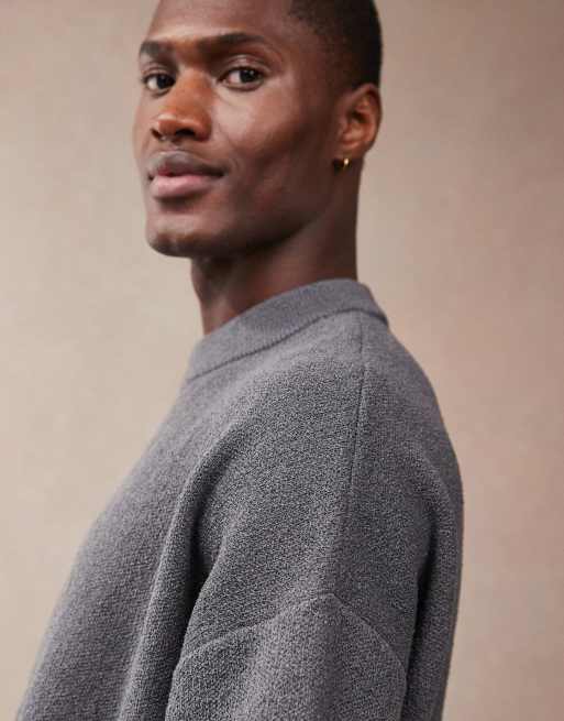 ASOS DESIGN oversized boxy fit lightweight textured knit T-shirt in charcoal gray