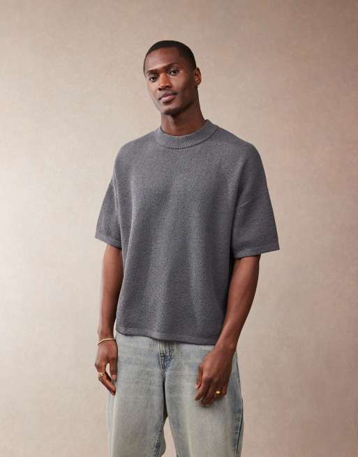 ASOS DESIGN oversized boxy fit lightweight textured knit T-shirt in charcoal gray
