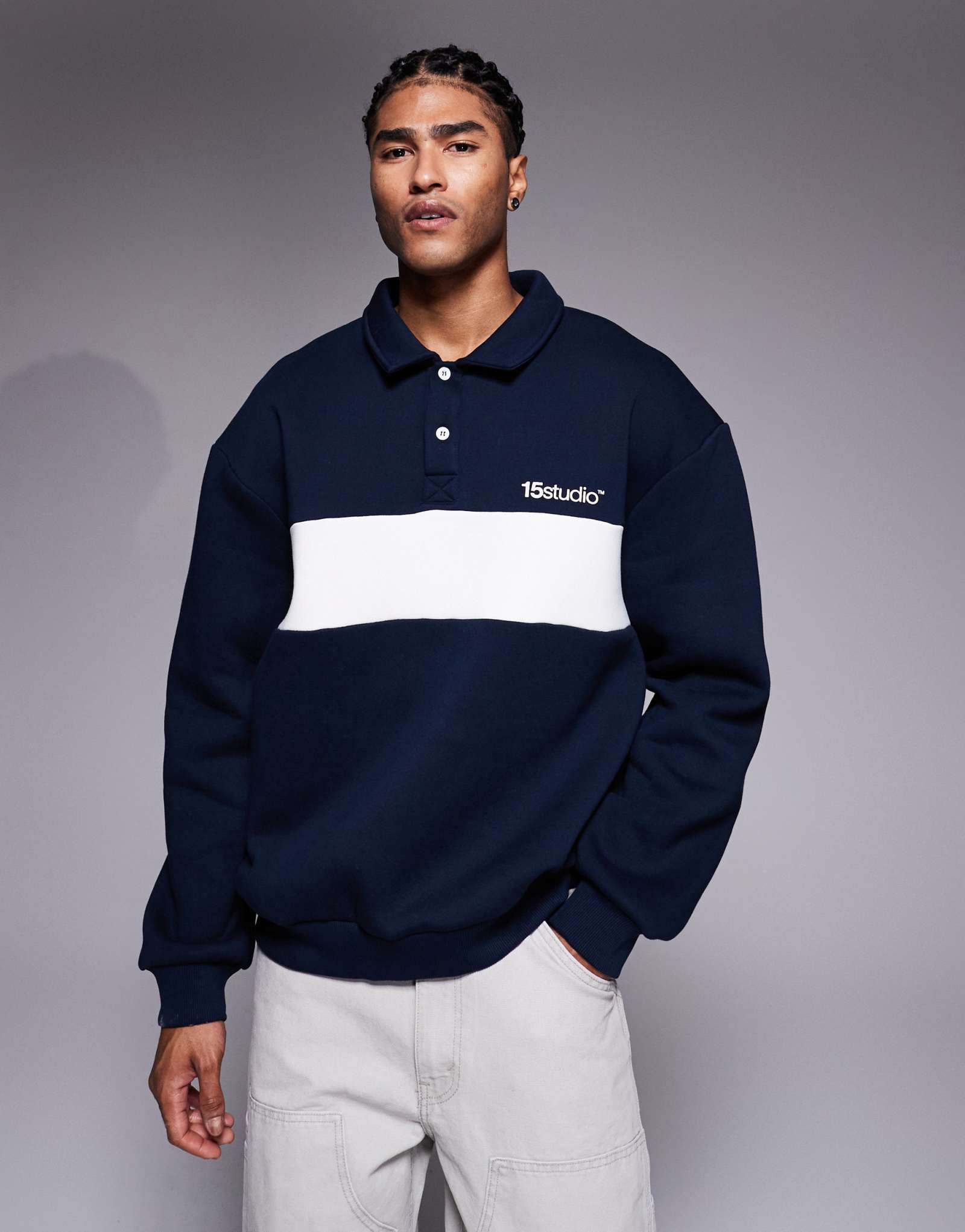 ДИЗАЙНЕРСКАЯ рубашка поло оверсайз от ASOS с принтом темно-синего цвета