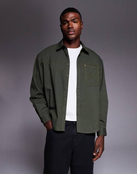 ASOS DESIGN oversized fit shirt in khaki twill