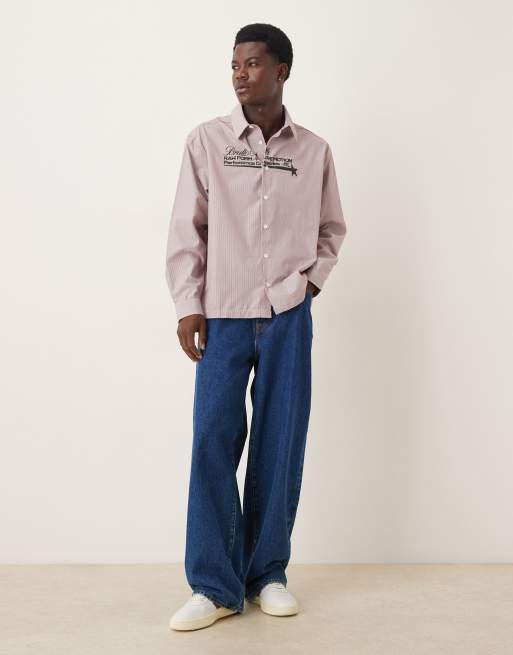 ASOS DESIGN oversized fit shirt with chest print detail in burgundy check, 2 of 5