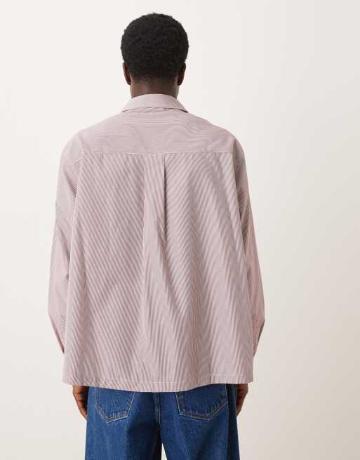 ASOS DESIGN oversized fit shirt with chest print detail in burgundy check, 3 of 5
