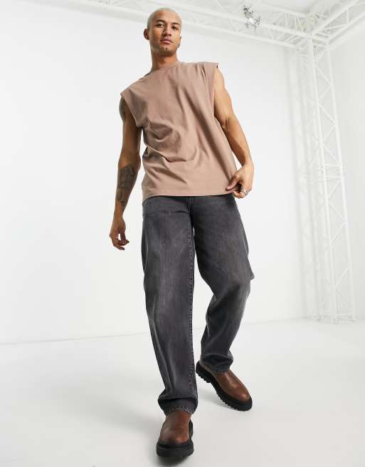 ASOS DESIGN oversized fit singlet in light brown, 4 of 4