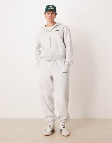 ASOS DESIGN oversized fit sweatpants with print detail in heathered ice - view 1