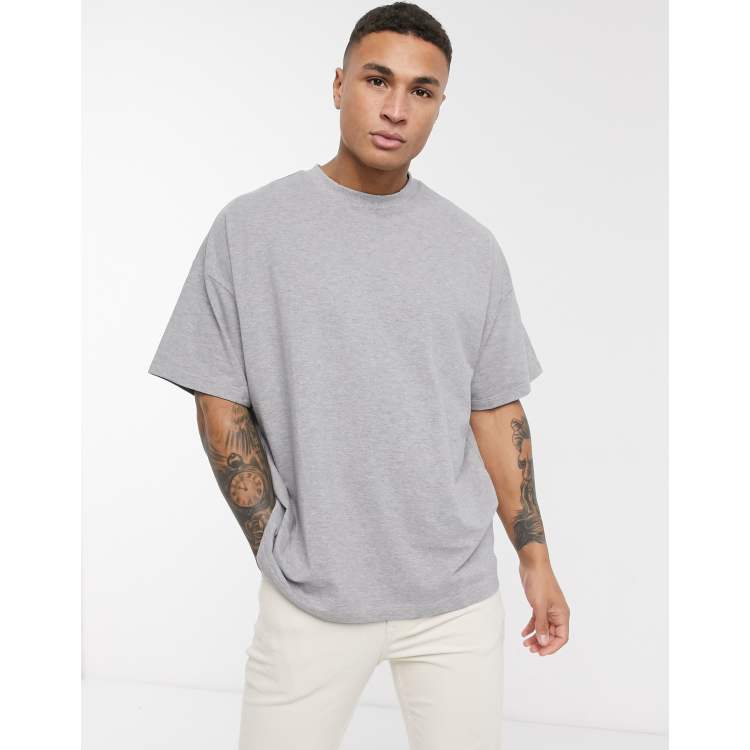 ASOS DESIGN oversized fit t-shirt with crew neck in pique in gray marl