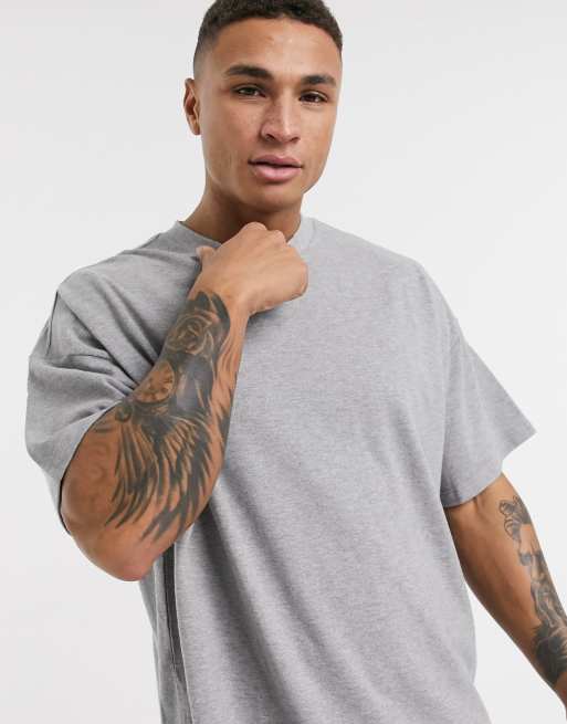 ASOS DESIGN oversized fit t-shirt with crew neck in pique in gray marl