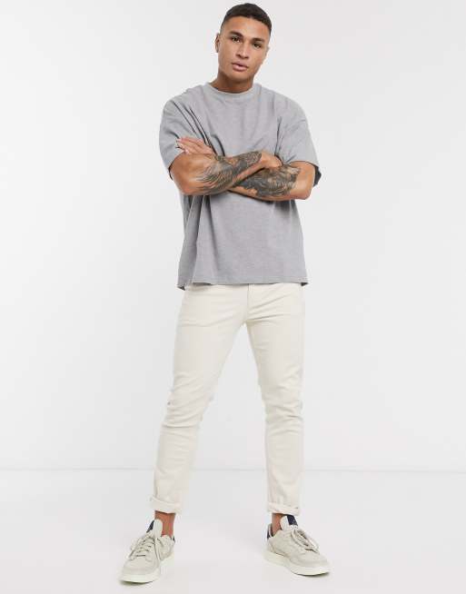 ASOS DESIGN oversized fit t-shirt with crew neck in pique in gray marl