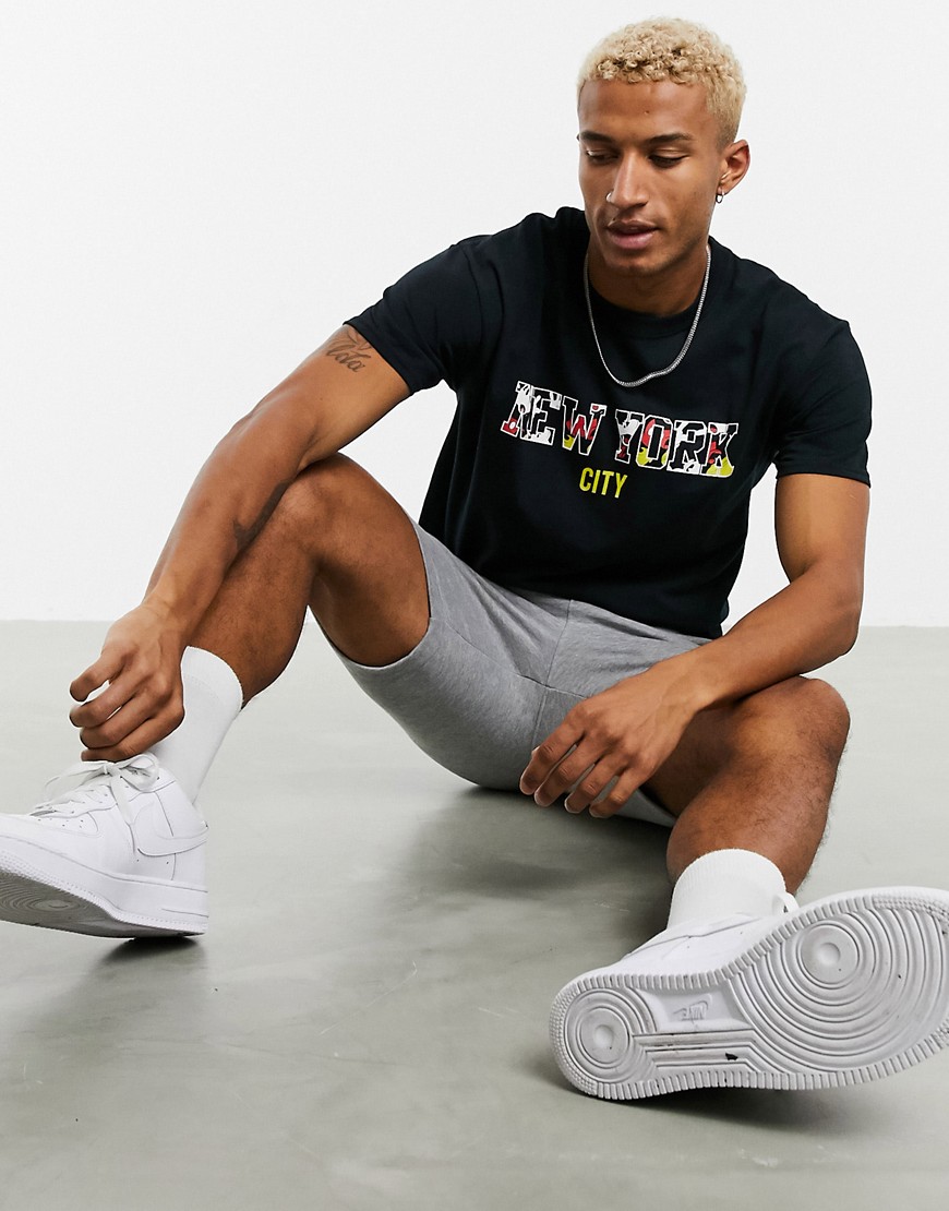 ASOS DESIGN oversized fit t-shirt with Mickey city text print in black-White