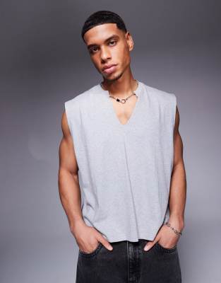 Asos Design Oversized Fit Tank Top With V-neck In Gray