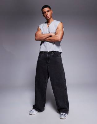 Asos Design Oversized Fit Tank Top With V-neck In Gray