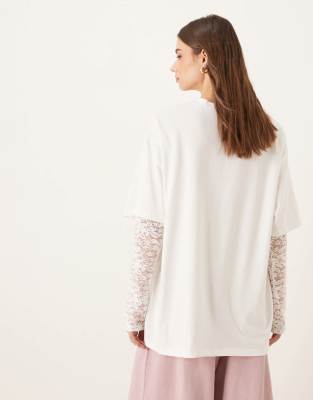 Asos Design Oversized Fit Tee With Lace Sleeves