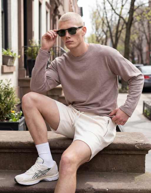 ASOS DESIGN oversized fit zip jersey short in beige, 12 of 12