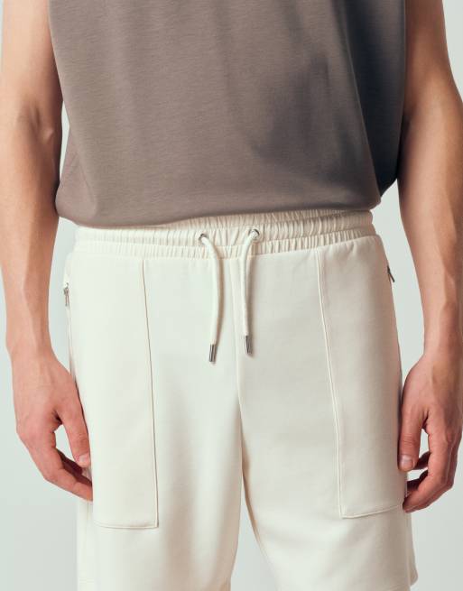ASOS DESIGN oversized fit zip jersey short in beige, 4 of 12