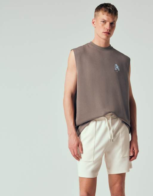 ASOS DESIGN oversized fit zip jersey short in beige, 5 of 12
