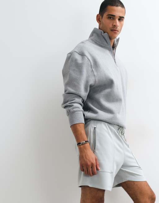ASOS DESIGN oversized fit zip jersey short in grey, 3 of 5